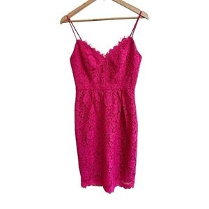 J Crew Fuchsia Pink Lace Spaghetti Strap Womens Size 0 Party Cocktail Sheath